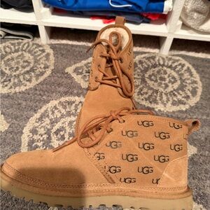 UGG Tan Ankle Boots with Logo Print